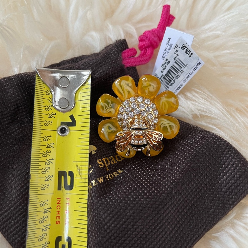 NWT 100% AUTH Kate Spade Yellow Flower Queen Bee Cocktail Ring Sz 7 - Picture 7 of 9
